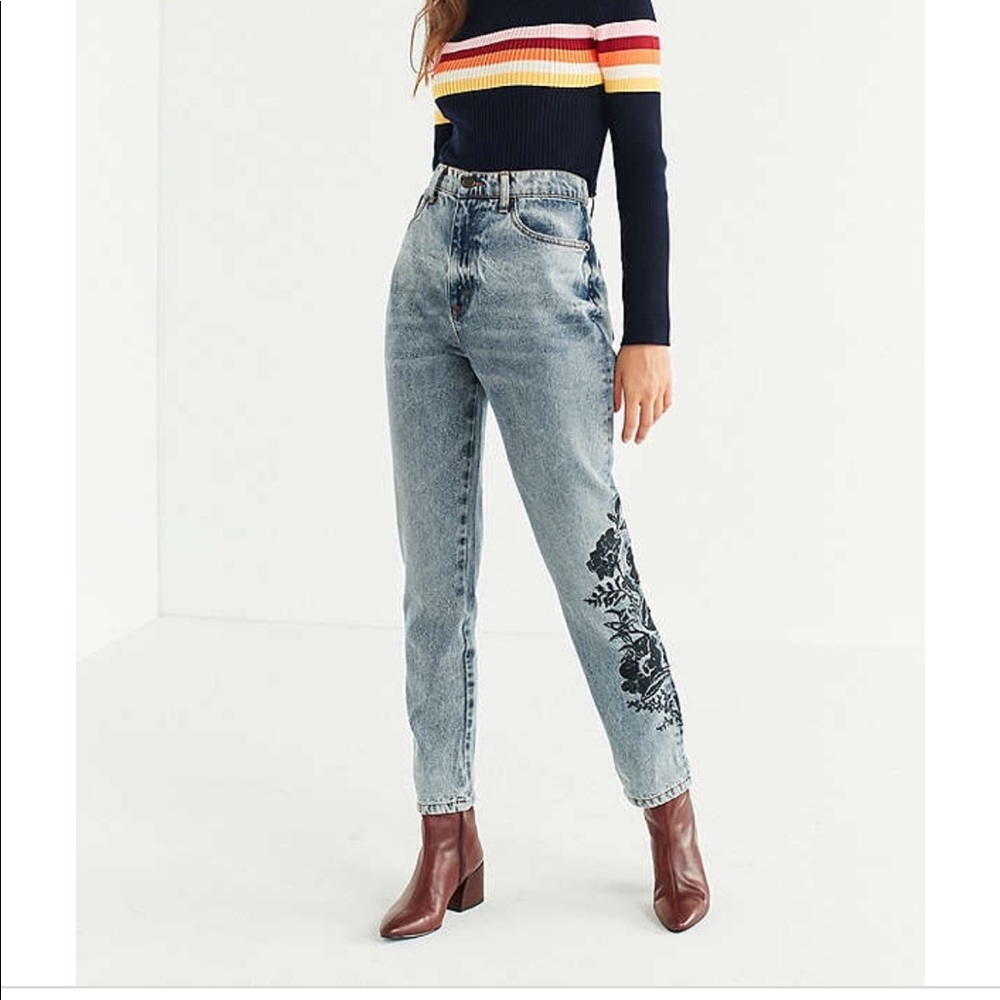 BDG Floral Embroidered Mom Jeans